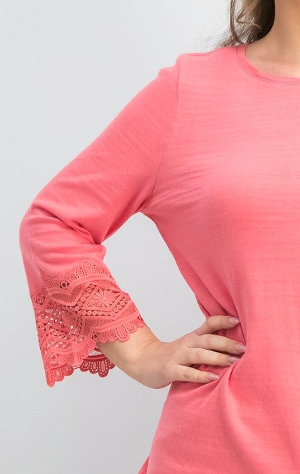 Top feminino de algodão com acabamento em renda Charter Club, rosa, tamanho X-S