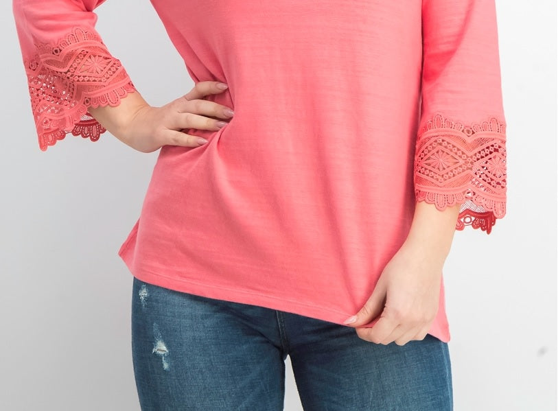 Top feminino de algodão com acabamento em renda Charter Club, rosa, tamanho médio