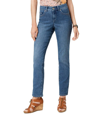 Calça jeans feminina estilo &amp; co com controle de barriga e perna reta, azul escuro, tamanho 6