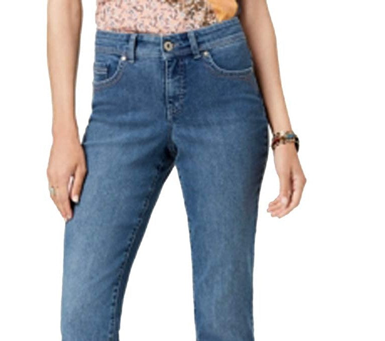 Calça jeans feminina estilo &amp; co com controle de barriga e perna reta, azul escuro, tamanho 6