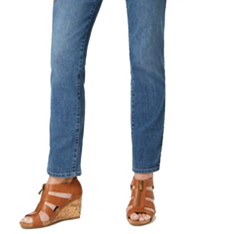 Calça jeans feminina estilo &amp; co com controle de barriga e perna reta, azul escuro, tamanho 6