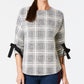 Blusa feminina xadrez com mangas curtas e laço Charter Club, preta, tamanho grande