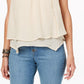 Top feminino estilo &amp; co, pequeno, com bainha em camadas e acabamento em renda, creme brule, tamanho pequeno médio