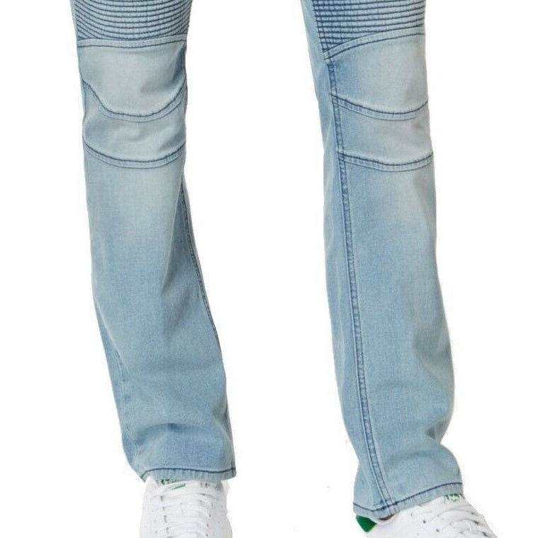 Calça jeans masculina American Rag Slim Fit Stretch Destroyed Moto Azul Tamanho 36X34