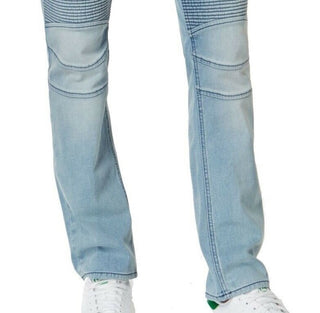 Calça jeans masculina American Rag Slim Fit Stretch Destroyed Moto Azul Tamanho 36X34
