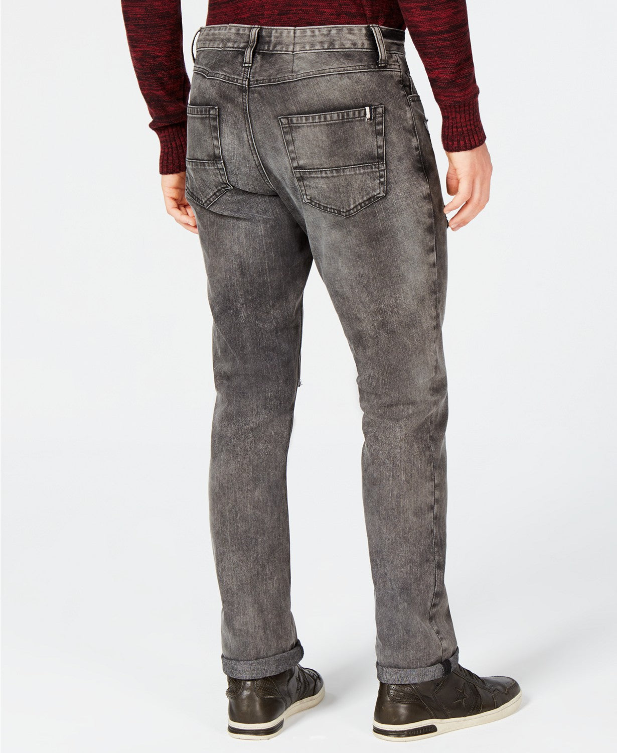 Calça jeans masculina American Rag Slim Fit Stretch rasgada, preta, tamanho 36x34