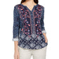 Blusa feminina pequena estampada estilo &amp; co com mangas dobradas Folk Still Water tamanho médio