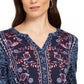 Blusa feminina pequena estampada estilo &amp; co com mangas dobradas Folk Still Water tamanho médio