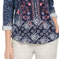 Blusa feminina pequena estampada estilo &amp; co com mangas dobradas Folk Still Water tamanho médio