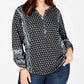 Top feminino plus size com estampa e decote aberto, preto, tamanho extra grande, da Style &amp; Co