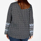 Top feminino plus size com estampa e decote aberto, preto, tamanho extra grande, da Style &amp; Co