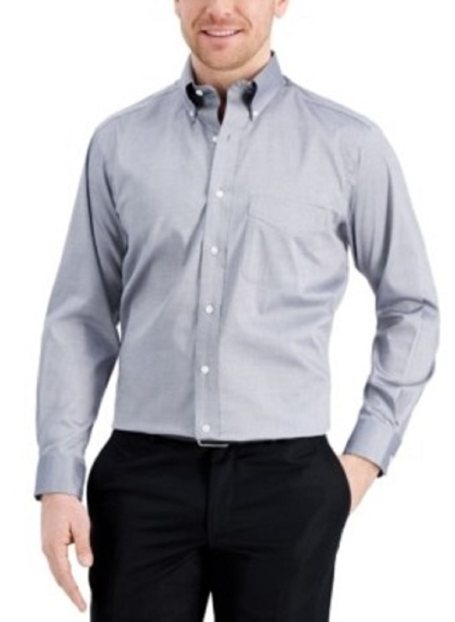 Camisa social masculina Club Room Classic/Regular Fit Stretch, lisa, resistente a rugas, cinza, tamanho 34X35