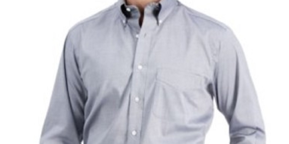 Camisa social masculina Club Room Classic/Regular Fit Stretch, lisa, resistente a rugas, cinza, tamanho 34X35