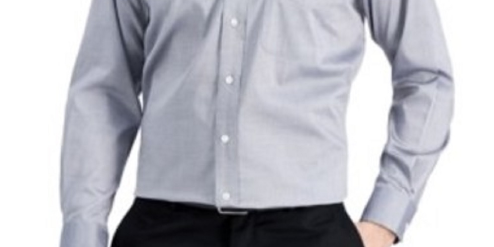 Camisa social masculina Club Room Classic/Regular Fit Stretch, lisa, resistente a rugas, cinza, tamanho 34X35