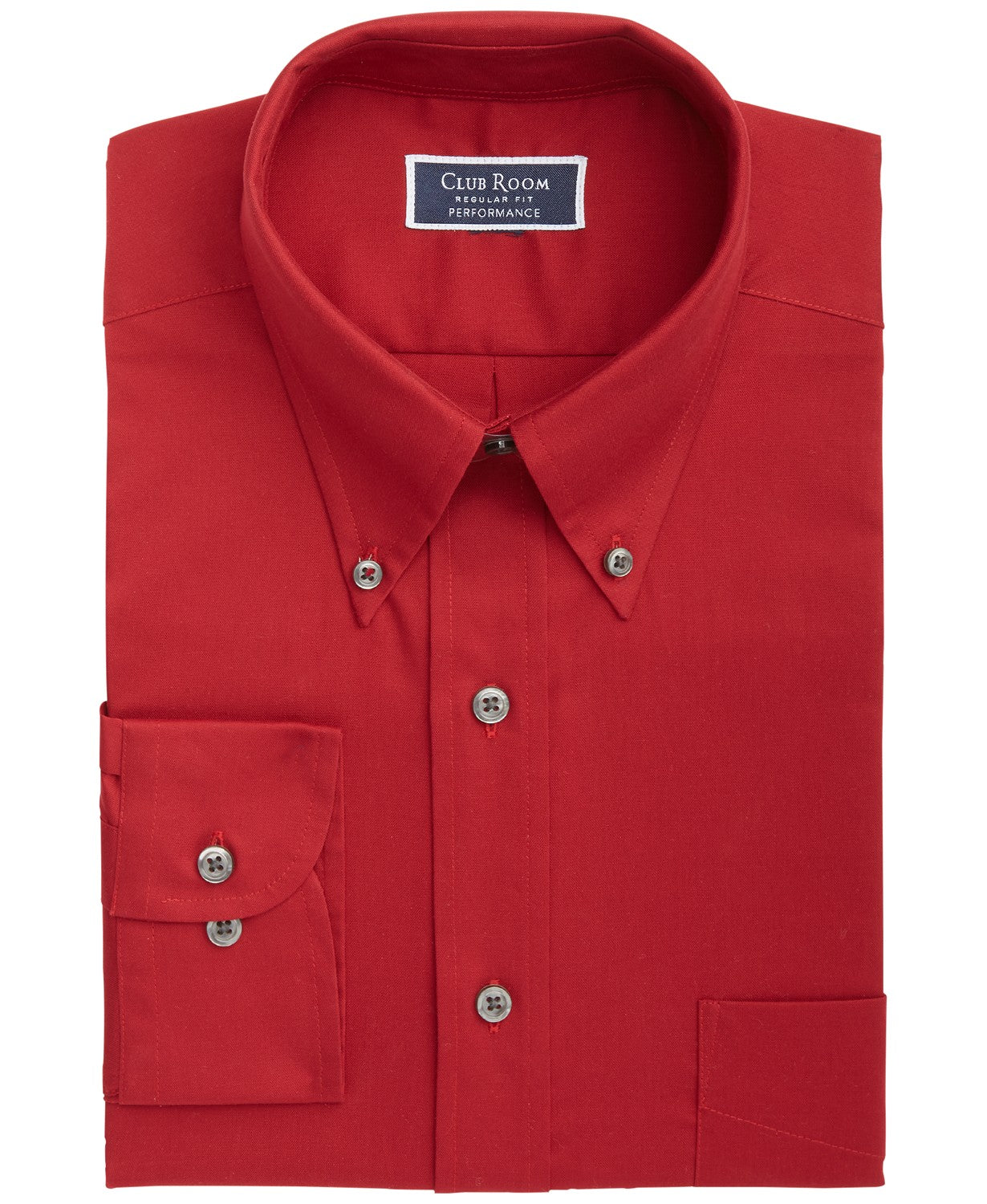 Camisa social masculina Club Room Regular Fit Stretch, resistente a rugas, lisa, Pinpoint, vermelha, tamanho 15-32-33
