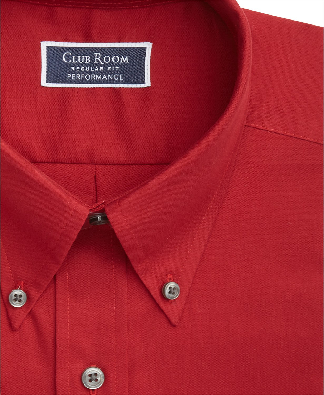 Camisa social masculina Club Room Regular Fit Stretch, resistente a rugas, lisa, Pinpoint, vermelha, tamanho 17-36-37