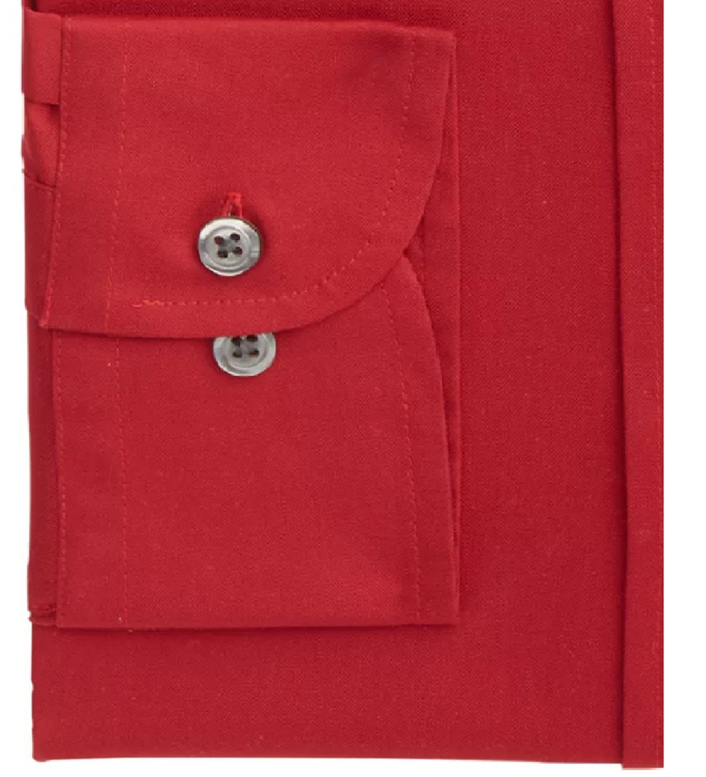 Camisa social masculina Club Room Regular Fit Stretch, resistente a rugas, lisa, Pinpoint, vermelha, tamanho 17-36-37