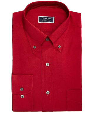 Club Room Men's Classic/Regular Fit Stretch Wrinkle-Resistant Solid Pinpoint Dress Shirt Red Size 32X33