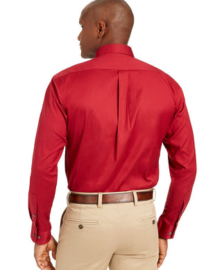 Club Room Men's Classic/Regular Fit Stretch Wrinkle-Resistant Solid Pinpoint Dress Shirt Red Size 32X33