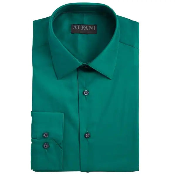 Camisa social masculina Alfatech By Alfani Slim-Fit Performance Stretch, fácil de cuidar, verde escuro, tamanho 32-33