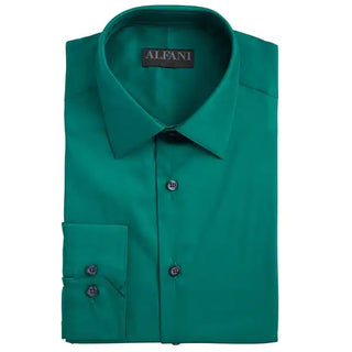 Camisa social masculina Alfatech By Alfani Slim-Fit Performance Stretch, fácil de cuidar, verde escuro, tamanho 32-33