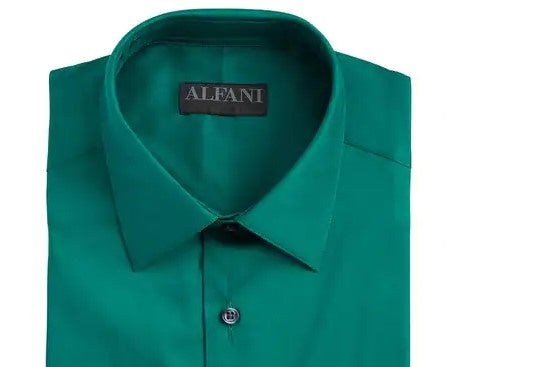 Camisa social masculina Alfatech By Alfani Slim-Fit Performance Stretch, fácil de cuidar, verde escuro, tamanho 32-33