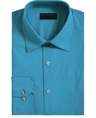 Camisa social masculina AlfaTech by Alfani Slim-Fit Performance Stretch Easy Care Solid Azul Tamanho 32-33