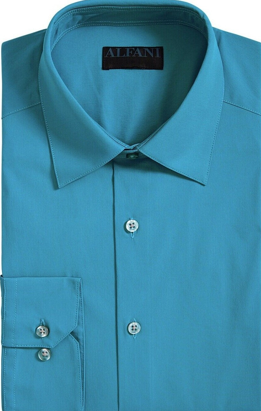 Camisa social masculina AlfaTech by Alfani Slim-Fit Performance Stretch Easy Care Solid Azul Tamanho 32-33