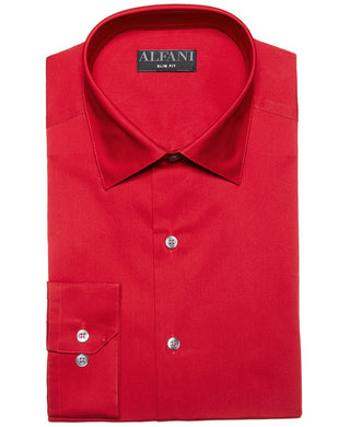 Camisa social masculina Alfani Slim-Fit Performance Stretch Easy-Care Solid, vermelha, tamanho 36-37