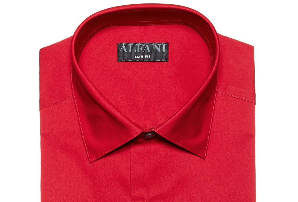 Camisa social masculina Alfani Slim-Fit Performance Stretch Easy-Care Solid, vermelha, tamanho 36-37