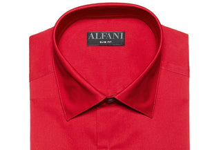 Camisa social masculina Alfani Slim-Fit Performance Stretch Easy-Care Solid, vermelha, tamanho 36-37