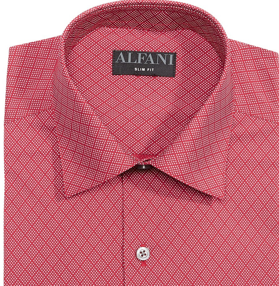 Camisas sociais Alfani Masculinas Slim-Fit Performance Stretch Easy-Care Vermelhas Tamanho 32-33