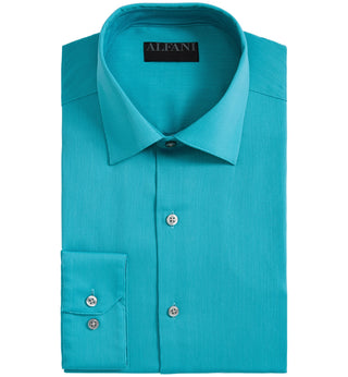 Camisa social masculina AlfaTech by Alfani Bedford Cord Regular Fit Turquesa 15x32-33