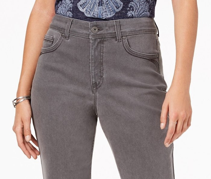 Jeans feminino estilo &amp; co com controle de barriga e perna reta, cinza, tamanho 12