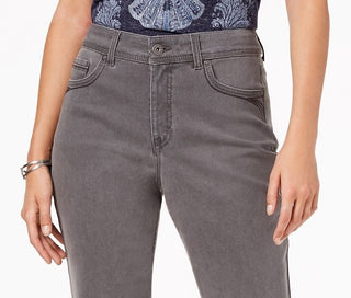 Jeans feminino estilo &amp; co com controle de barriga e perna reta, cinza, tamanho 12