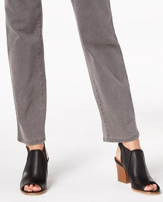 Jeans feminino estilo &amp; co com controle de barriga e perna reta, cinza, tamanho 12