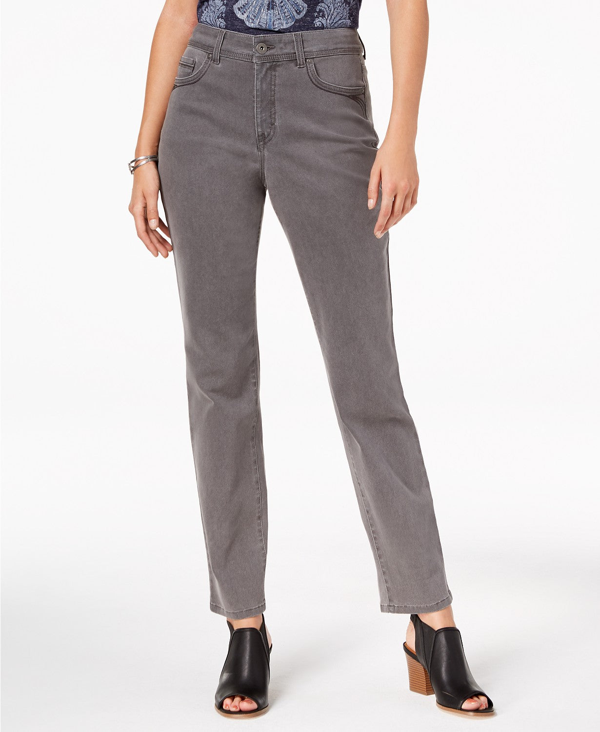 Calça jeans feminina estilo &amp; co com controle de barriga e perna reta, cinza, tamanho 18