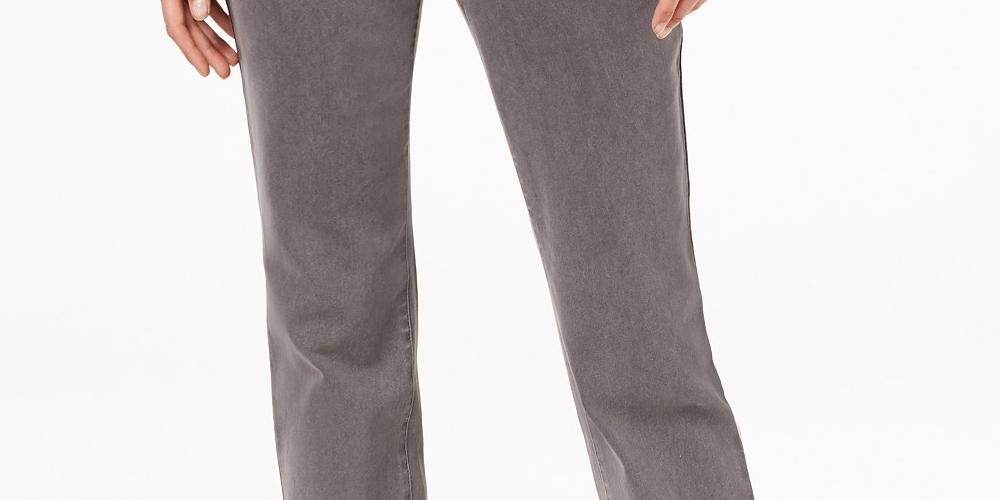 Calça jeans feminina estilo &amp; co com controle de barriga e perna reta, cinza, tamanho 18