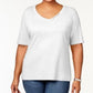 Karen Scott Top feminino plus size de algodão com decote em V, branco, tamanho extra grande