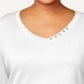 Karen Scott Top feminino plus size de algodão com decote em V, branco, tamanho extra grande