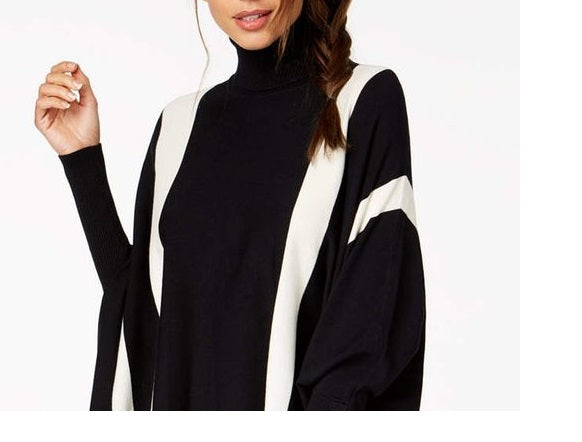 Alfani Suéter Poncho Listrado Feminino Pequeno Preto Tamanho Grande