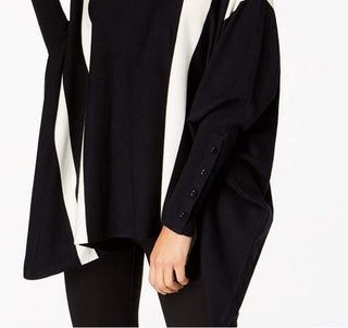 Alfani Suéter Poncho Listrado Feminino Pequeno Preto Tamanho Grande