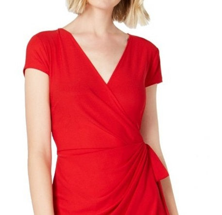 Vestido envelope falso feminino INC International Concepts, tamanho grande, vermelho, manga curta