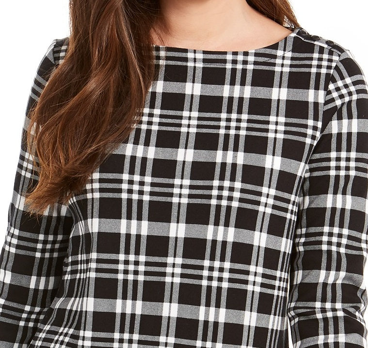 Camiseta feminina xadrez de algodão Charter Club, preta, tamanho pequeno