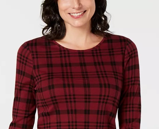 Charter Club Top xadrez de algodão feminino vermelho tamanho médio