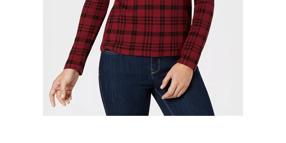 Charter Club Top xadrez de algodão feminino vermelho tamanho médio