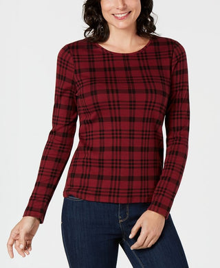 Charter Club Women's Cotton Plaid Top Red Size Extra Small