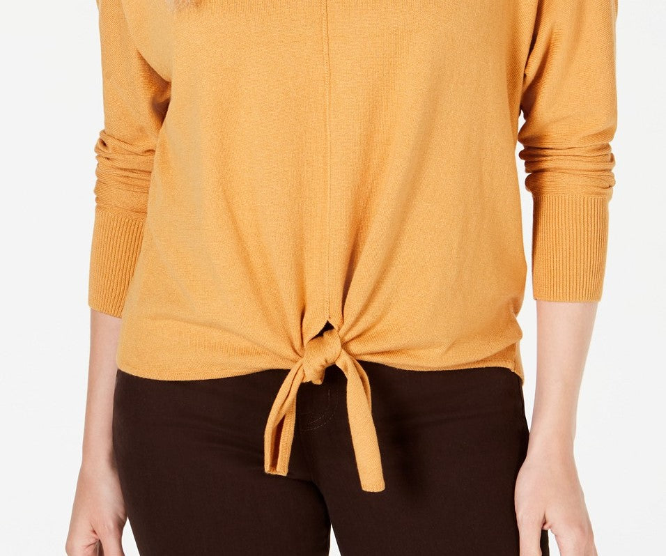 Suéter feminino com amarração frontal, estilo &amp; co, dourado, tamanho médio