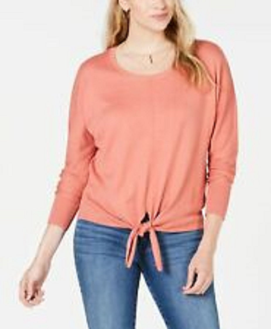 Suéter feminino pequeno com amarração frontal Style &amp; Co, tamanho médio, laranja, pequeno