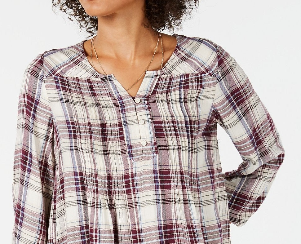 Top xadrez feminino pequeno estilo &amp; co, vermelho, tamanho grande